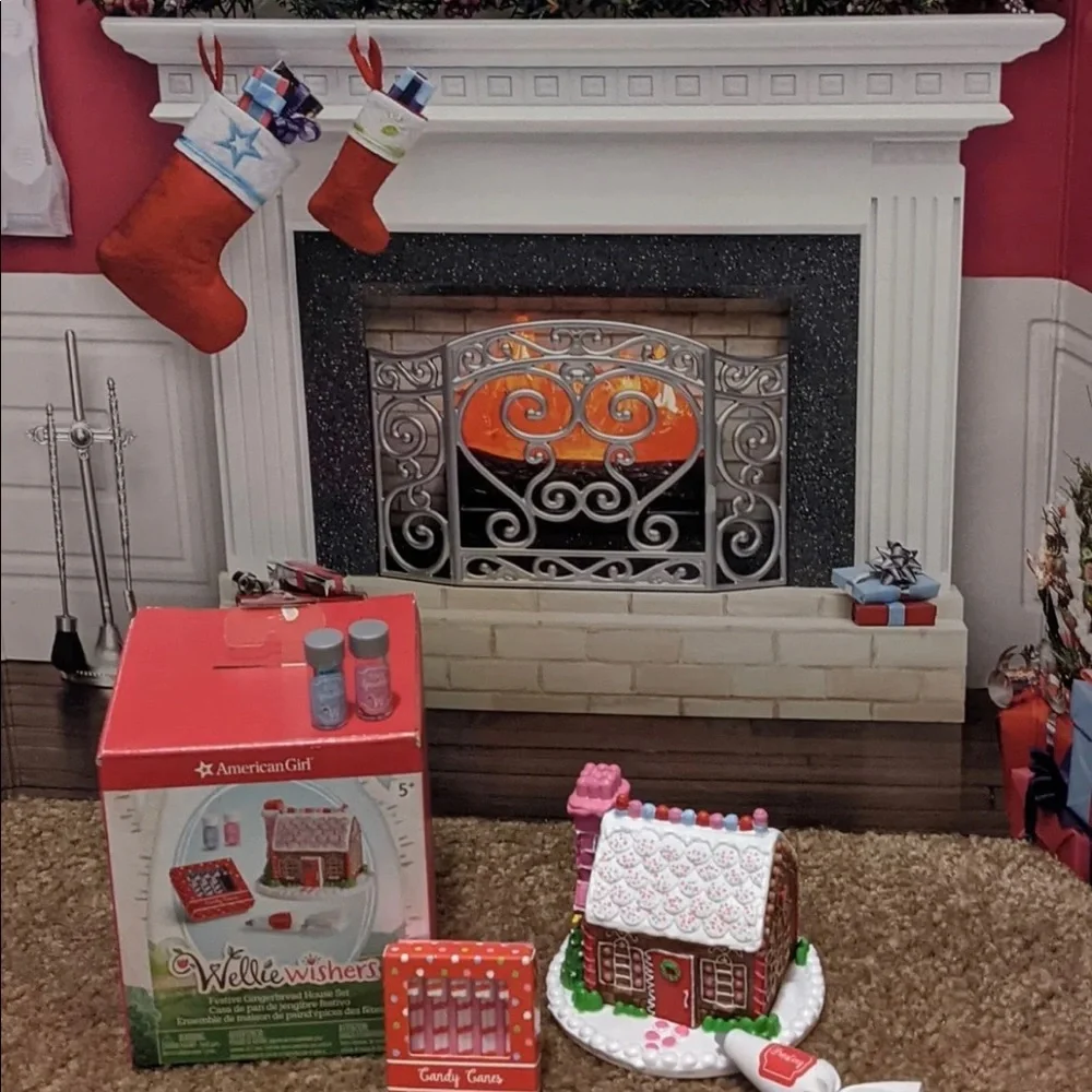 American girl doll Christmas play-set gingerbread house, baking, candy